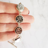 Chunky Rock Bracelet - faux drusy stones in ombre hues - rough jagged metallic silver, rose gold, burgundy, rainbow magenta, gunmetal pewter - Constant Baubling
