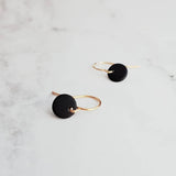 Small Disc Earrings, matte black disks, 14K SOLID GOLD hook opt, tiny black circle, little black earring, petite earring, modern minimalist - Constant Baubling