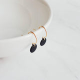 Small Disc Earrings, matte black disks, 14K SOLID GOLD hook opt, tiny black circle, little black earring, petite earring, modern minimalist - Constant Baubling