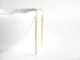 Gold Bar Earrings, gold line earring, gold stick earring, gold tube earring, long thin gold earring, straight line earring, skinny cylinder - Constant Baubling