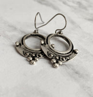Small Silver Circle Earrings, silver hoop earring, antique silver circle earring, ball accent earring, oxidized silver earring little rustic - Constant Baubling