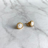 Gold Stud Earrings - gold stainless steel & silver faux druzy stone mixed metals - simple round rough drusy rock - tiny hypoallergenic post - Constant Baubling