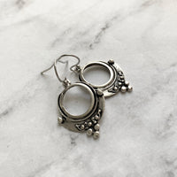 Small Silver Circle Earrings, silver hoop earring, antique silver circle earring, ball accent earring, oxidized silver earring little rustic - Constant Baubling