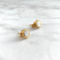 Gold Stud Earrings - gold stainless steel & silver faux druzy stone mixed metals - simple round rough drusy rock - tiny hypoallergenic post - Constant Baubling