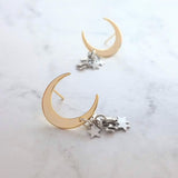 Shooting Star Earrings - crescent moon & celestial cascade of stars - choose from gold or silver mixed metals or solid color - make a wish - Constant Baubling