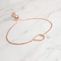 Rose Gold Bracelet, open teardrop bracelet, rose gold teardrop bracelet, thin rose gold chain bracelet box chain bracelet tear drop bracelet - Constant Baubling