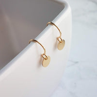 Little Disk Earrings, gold disk earring, small disc, tiny round dangle earring, 14K gold filled earring, 14K SOLID GOLD hook opt, sequin ear - Constant Baubling