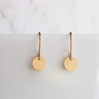 Little Disk Earrings, gold disk earring, small disc, tiny round dangle earring, 14K gold filled earring, 14K SOLID GOLD hook opt, sequin ear - Constant Baubling