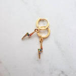 Lightning Bolt Earrings, zig zag earring, gold lightning earring, gold huggie hoop, tiny crystal lightning bolt rainbow lightning bolt storm - Constant Baubling