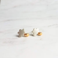 Silver Cloud Earrings - small studs w/ tiny gold glass raindrops and .925 sterling silver posts - Mini Cumulus Storm Weather Jewelry - Constant Baubling