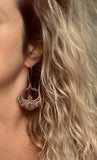 Large Antique Copper Earrings, oval copper earring, copper flourish, embossed copper earring, scalloped edge earring, kidney ear wires, 3 in - Constant Baubling