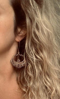Large Medallion Earrings, ornate antique silver earrings, floral medallion earrings, flourish earrings, romantic earrings, long kidney hook - Constant Baubling