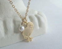 Baby Chick Necklace, chicken necklace, baby chicken necklace, chick charm, farm necklace, farmer necklace, gold chick, baby bird, tiny pearl - Constant Baubling