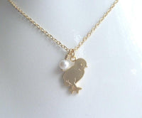 Baby Chick Necklace, chicken necklace, baby chicken necklace, chick charm, farm necklace, farmer necklace, gold chick, baby bird, tiny pearl - Constant Baubling