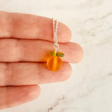 Orange Necklace, orange fruit pendant, fruit necklace, citrus fruit jewelry, silver orange necklace, small orange pendant glass orange charm - Constant Baubling