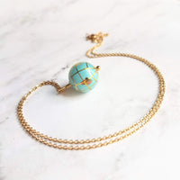 Earth Necklace, 14K gold fill chain, turquoise stone globe, world pendant, gemstone globe, travel gift, long distance far away friend planet - Constant Baubling