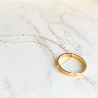 Gold Circle Necklace - dainty minimalist silver chain through simple plain round hoop pendant - mixed metal everyday layering jewelry - Constant Baubling