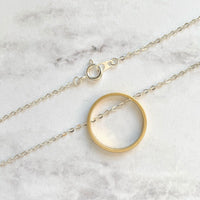 Gold Circle Necklace - dainty minimalist silver chain through simple plain round hoop pendant - mixed metal everyday layering jewelry - Constant Baubling