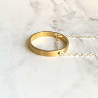 Gold Circle Necklace - dainty minimalist silver chain through simple plain round hoop pendant - mixed metal everyday layering jewelry - Constant Baubling