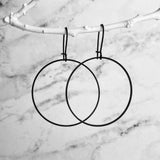 Black Hoop Earrings, matte black earring, matte black hoop, thin black hoop, simple black earring, skinny hoop, black circle earring, matt - Constant Baubling