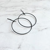 Black Hoop Earrings, matte black earring, matte black hoop, thin black hoop, simple black earring, skinny hoop, black circle earring, matt - Constant Baubling