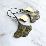 Patina Leaf Earrings - Asian style large blue green copper verdigris & smaller gold brass ginkgo leaves - mottled oxidized rustic jewelry - Constant Baubling