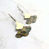 Patina Leaf Earrings - Asian style large blue green copper verdigris & smaller gold brass ginkgo leaves - mottled oxidized rustic jewelry - Constant Baubling