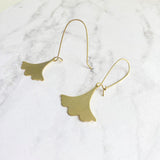 Gold Leaf Earrings, Asian earrings, ginkgo earring, brushed gold earring, brass earring, ruffled edge charm, resilience endurance longevity - Constant Baubling