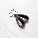 Antique Copper Earrings, large teardrop earrings, long drop earring, raised design, floral teardrop earrings, oxidized copper, rust brown - Constant Baubling