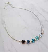 Ocean Necklace - blue Swarovski crystal round faceted ombre shade beads - delicate silver chain - custom w/  length & .925 sterling silver - Constant Baubling