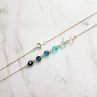 Ocean Necklace - blue Swarovski crystal round faceted ombre shade beads - delicate silver chain - custom w/  length & .925 sterling silver - Constant Baubling
