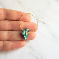 Gold Hoop Earrings - blue green aqua aged verdigris patina leaves - simple woodland minimalist handmade gift for her - small/medium - Constant Baubling