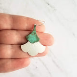 Large Leaf Earrings, .925 sterling silver hook, Asian earrings, double gingko earrings, patina earrings, mottled blue green earrings, rustic - Constant Baubling