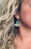 Large Leaf Earrings, .925 sterling silver hook, Asian earrings, double gingko earrings, patina earrings, mottled blue green earrings, rustic - Constant Baubling
