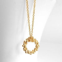 Gold Circle Necklace - small ring of tiny bubbles in matte finish on delicate thin gold-plated chain - geometric trendy pendant - Constant Baubling