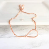 Rose Gold Bracelet, open teardrop bracelet, rose gold teardrop bracelet, thin rose gold chain bracelet box chain bracelet tear drop bracelet - Constant Baubling