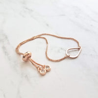 Rose Gold Bracelet, open teardrop bracelet, rose gold teardrop bracelet, thin rose gold chain bracelet box chain bracelet tear drop bracelet - Constant Baubling