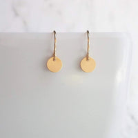 Little Disk Earrings, gold disk earring, small disc, tiny round dangle earring, 14K gold filled earring, 14K SOLID GOLD hook opt, sequin ear - Constant Baubling