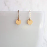 Little Disk Earrings, gold disk earring, small disc, tiny round dangle earring, 14K gold filled earring, 14K SOLID GOLD hook opt, sequin ear - Constant Baubling