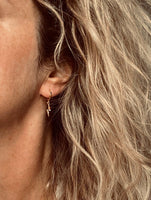 Lightning Bolt Earrings, zig zag earring, gold lightning earring, gold huggie hoop, tiny crystal lightning bolt rainbow lightning bolt storm - Constant Baubling