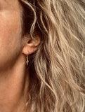 Lightning Bolt Earrings, zig zag earring, gold lightning earring, gold huggie hoop, tiny crystal lightning bolt rainbow lightning bolt storm - Constant Baubling