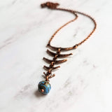 Fish Bone Necklace - antique copper finish back spine vertebrae link abstract rustic brown red hammered pendant - thin delicate chain - Constant Baubling