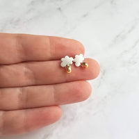 Silver Cloud Earrings - small studs w/ tiny gold glass raindrops and .925 sterling silver posts - Mini Cumulus Storm Weather Jewelry - Constant Baubling