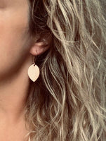 Rose Gold Leather Earrings - leaf drop lightweight dangle - minimalist prolate spheroid football shape - fall simple small shiny glam hook - Constant Baubling