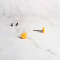 Orange Earrings, tiny orange studs, fruit earrings, orange slice earring citrus jewelry chef foodie Florida gift small round stainless steel - Constant Baubling