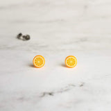 Orange Earrings, tiny orange studs, fruit earrings, orange slice earring citrus jewelry chef foodie Florida gift small round stainless steel - Constant Baubling