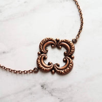 Copper Clover Necklace, 4 lobe pendant, antique copper necklace, aged copper clover necklace, copper clover pendant, large clover necklace - Constant Baubling