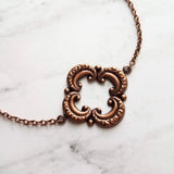 Copper Clover Necklace, 4 lobe pendant, antique copper necklace, aged copper clover necklace, copper clover pendant, large clover necklace - Constant Baubling