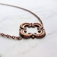 Copper Clover Necklace, 4 lobe pendant, antique copper necklace, aged copper clover necklace, copper clover pendant, large clover necklace - Constant Baubling
