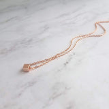 Cube Necklace, rose gold cube necklace, rose gold necklace, pink gold necklace, square bead necklace, layering necklace, delicate necklace - Constant Baubling